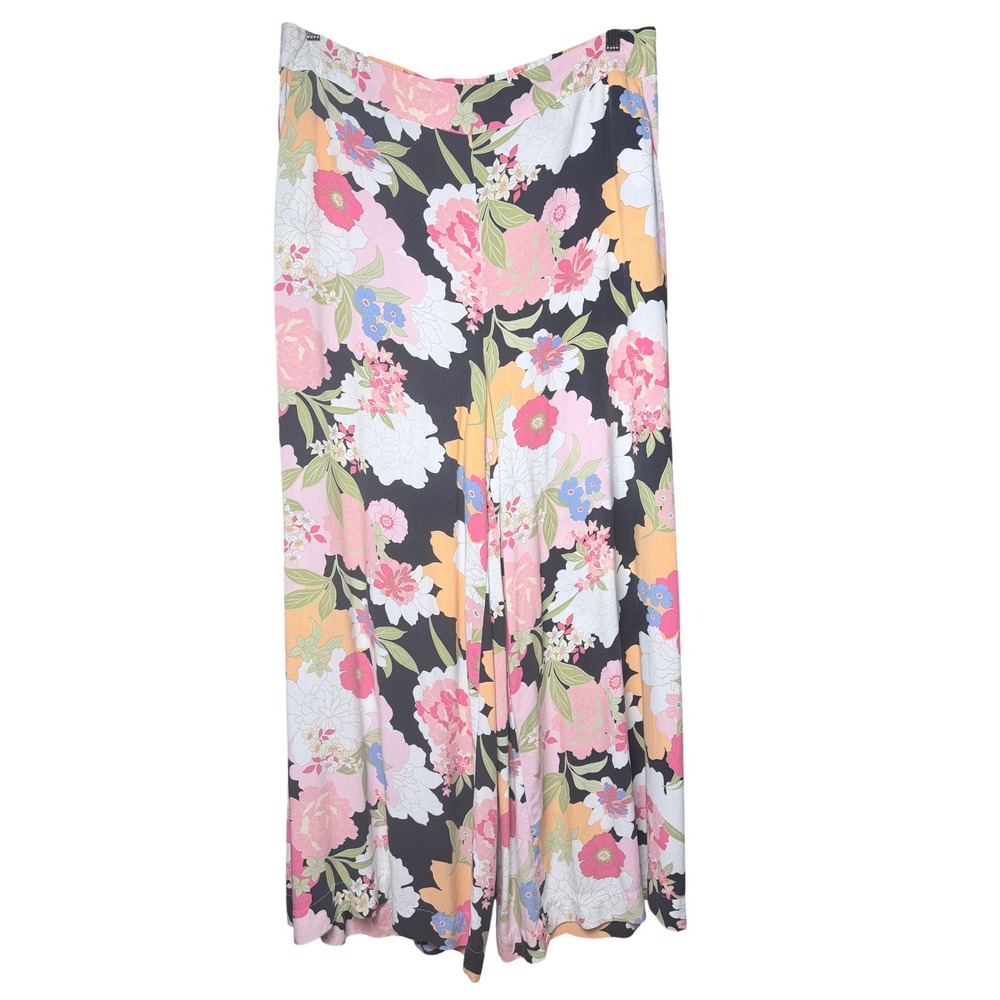 Jessica Simpson Floral Wide Leg Lounge Pants Black Pink Viscose Plus Size 2X